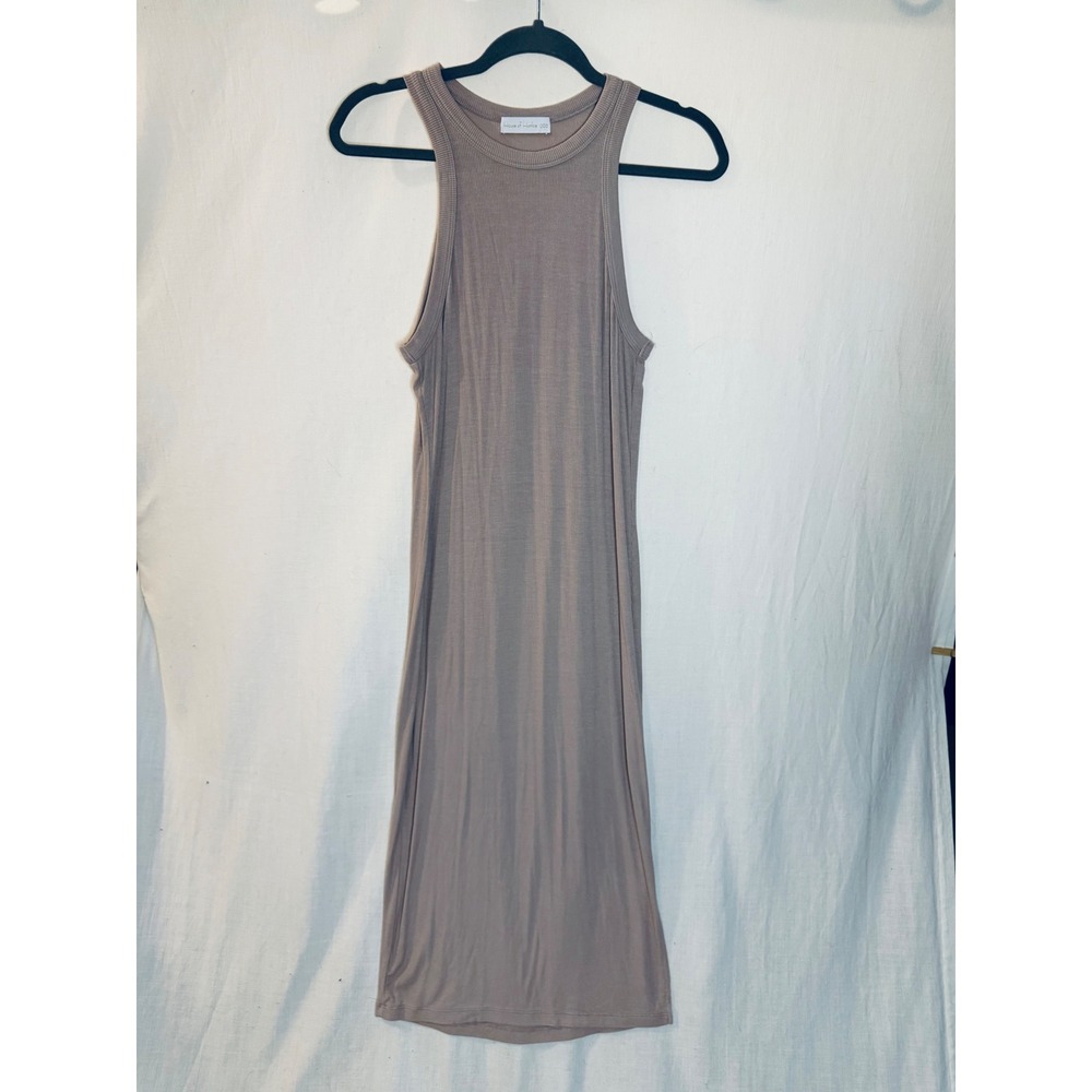 House of Harlow 1960 Ribbed Racerback Midi Dress Taupe Mauve Large Side Slit